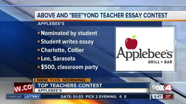 applebees photo essay Lee county, fla -- applebee's wants to recognize top teachers in southwest florida as part of their above and beeyond teacher essay contest, teachers are nominated by their students, who can submit an essay describing why their teacher deserves to be teacher of the year applebee's. applebees photo essay Lee county, fla -- applebee's wants to recognize top teachers in southwest florida as part of their above and beeyond teacher essay contest, teachers are nominated by their students, who can submit an essay describing why their teacher deserves to be teacher of the year applebee's.